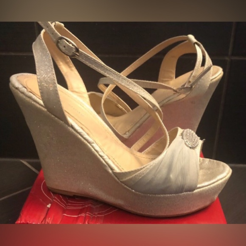 Silver Sparkle 🪩✨Wedge Heel Sandals with Embellishment